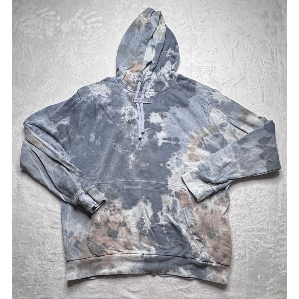 Nike Sportswear Mens XL Tie Dye Club Fleece Hoodie Grey White Tan Pullover